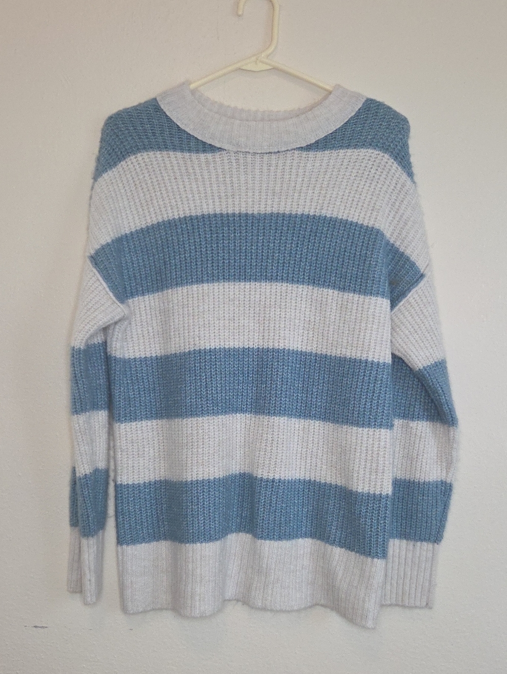 Blue and White Striped Woman's Knit Sweater